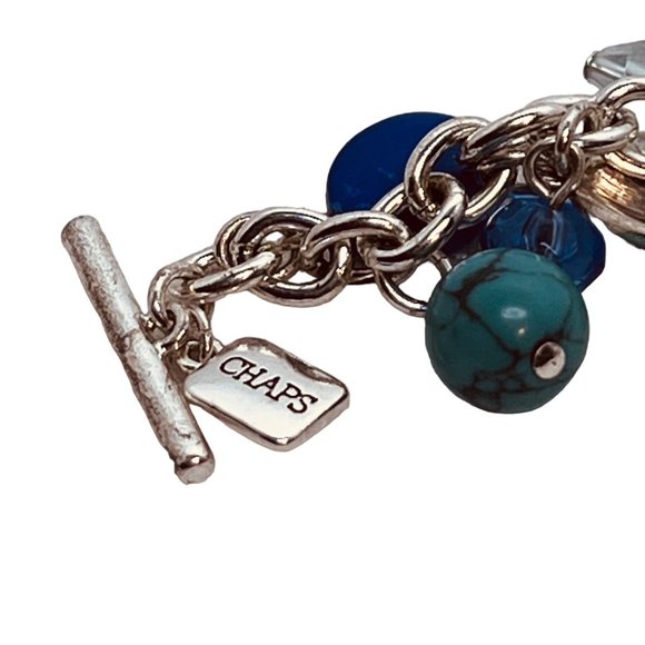 Chaps Silver Tone, Aqua and Blue Bracelet With Toggle Clasp - Picture 4 of 8